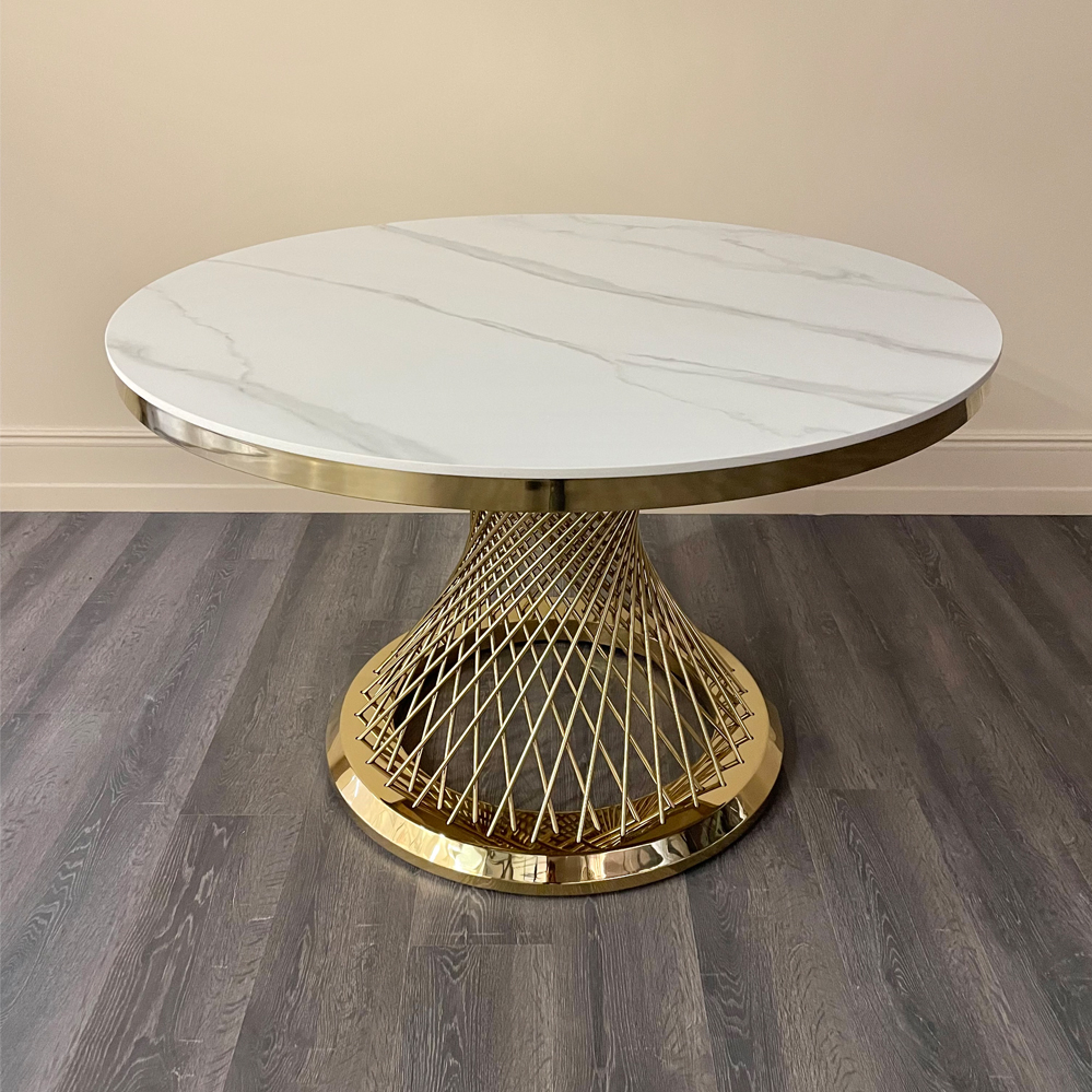 Круглый раздвижной стол под мрамор кухонный - 95 фото