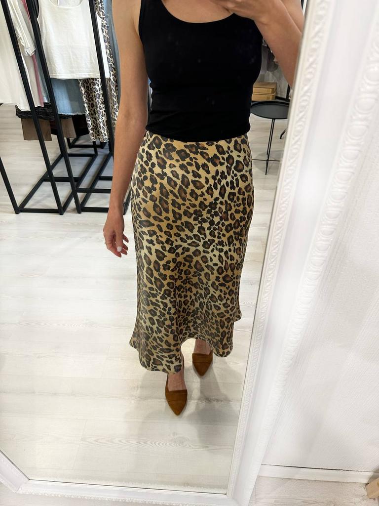 Спідниця сатинова  в принті  лео з блиском