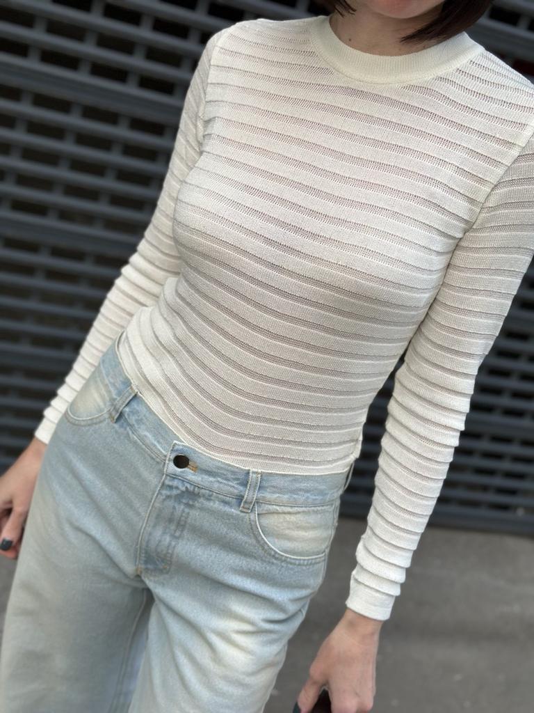 Лонгслів молочний в смужку