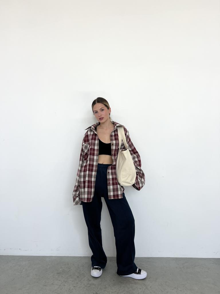 Сорочка бордова  в клітинку