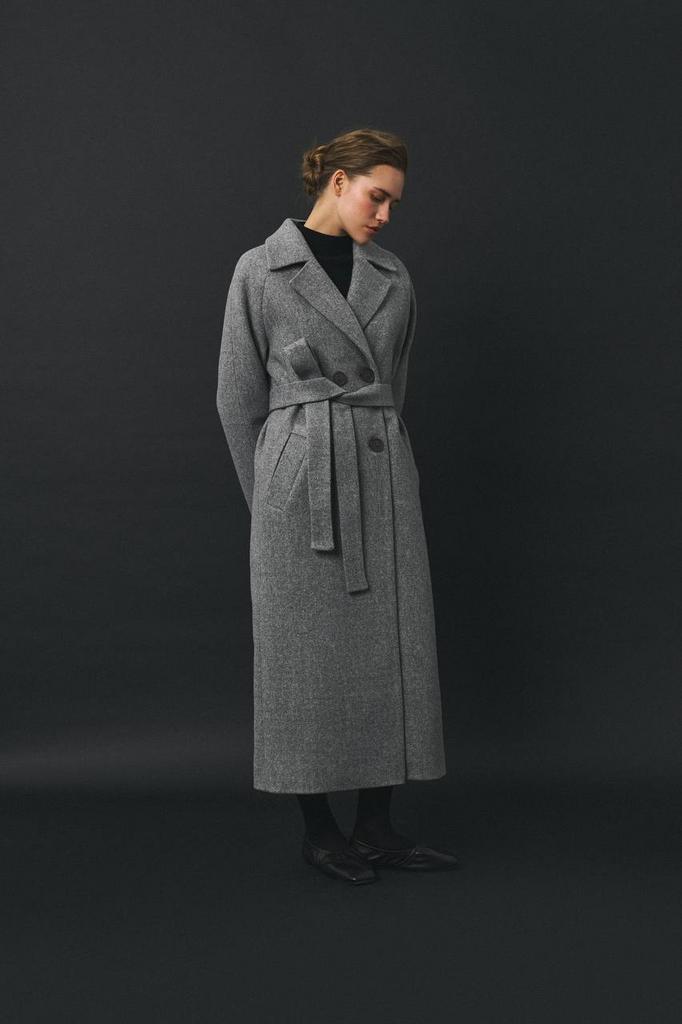 Зимове пальто максі з сірої вовни