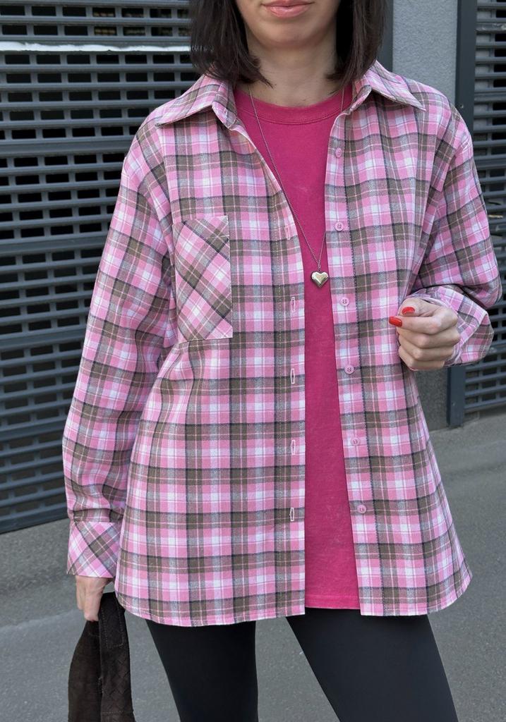 Сорочка рожева в клітинку