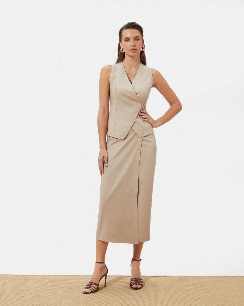 Спідниця лляна на запах бежева №2