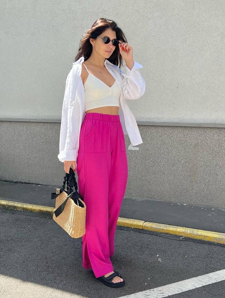 Брюки  лляні рожеві