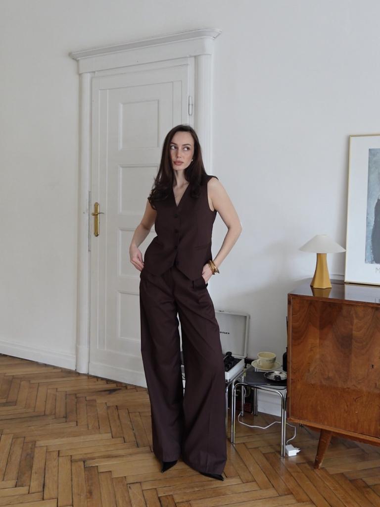 Костюм шоколадний  жилет+палаццо