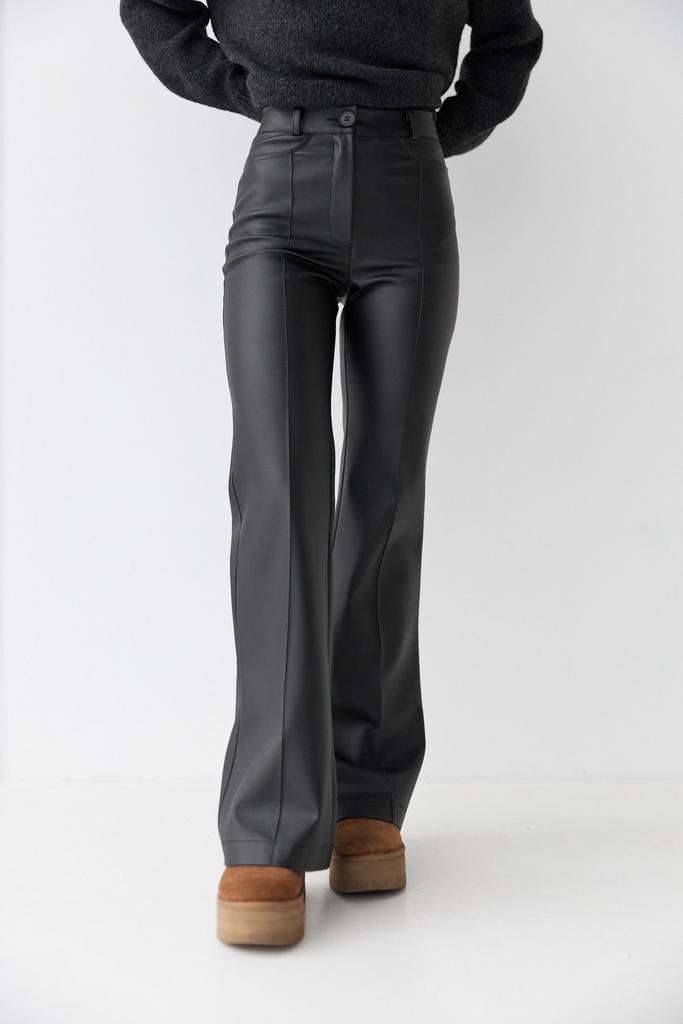 Брюк кльош чорні з екошкіри