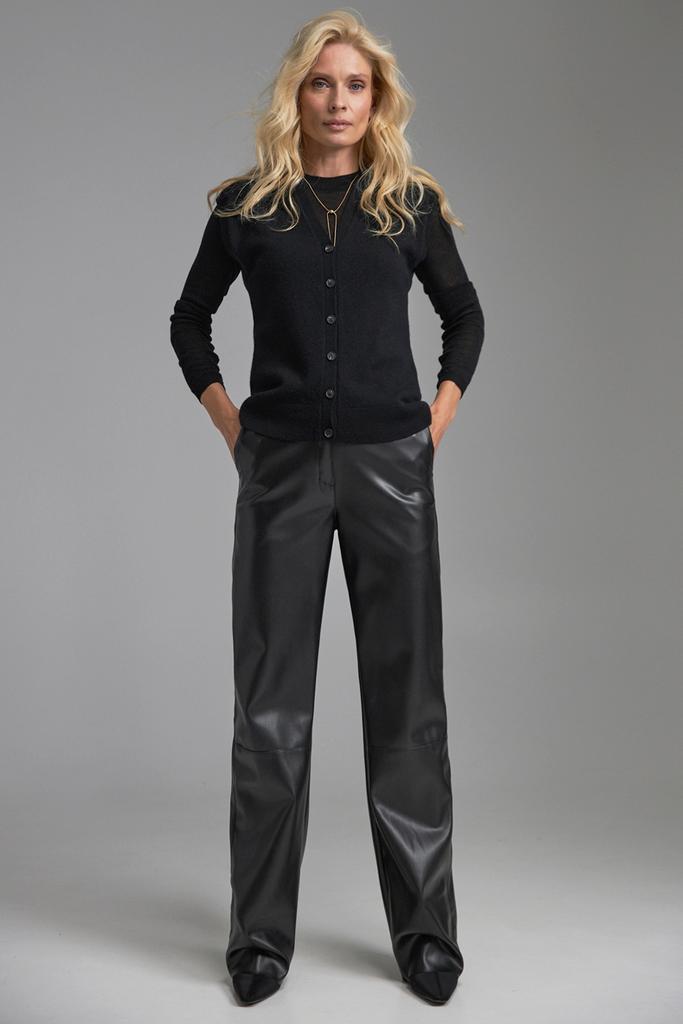 Брюки прямі чорні з екошкіри