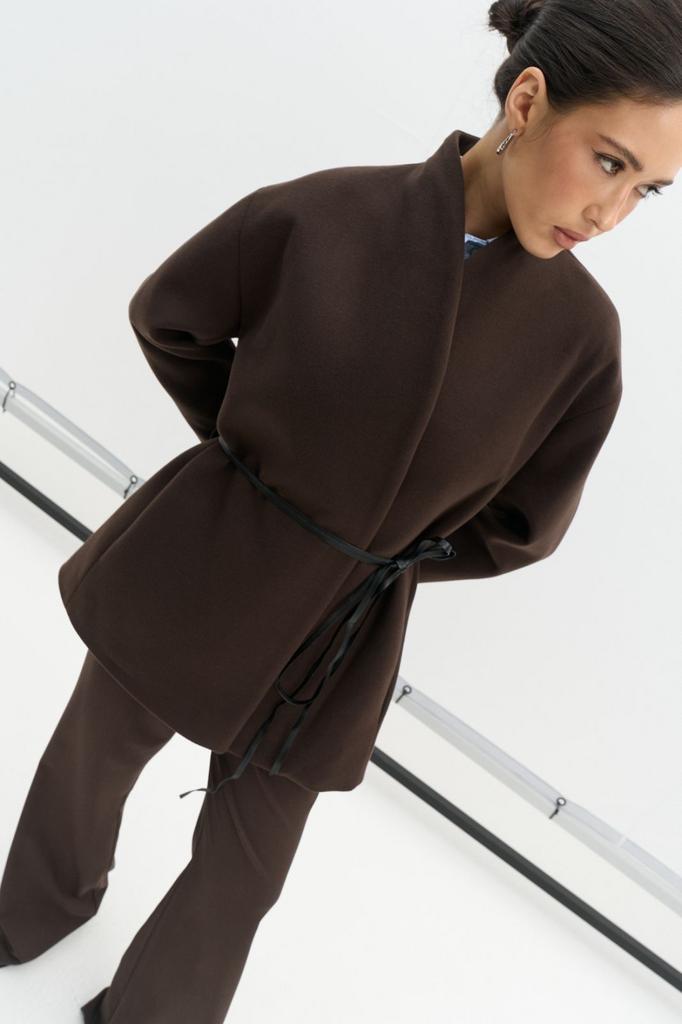 Пальто міні шоколадного кольору