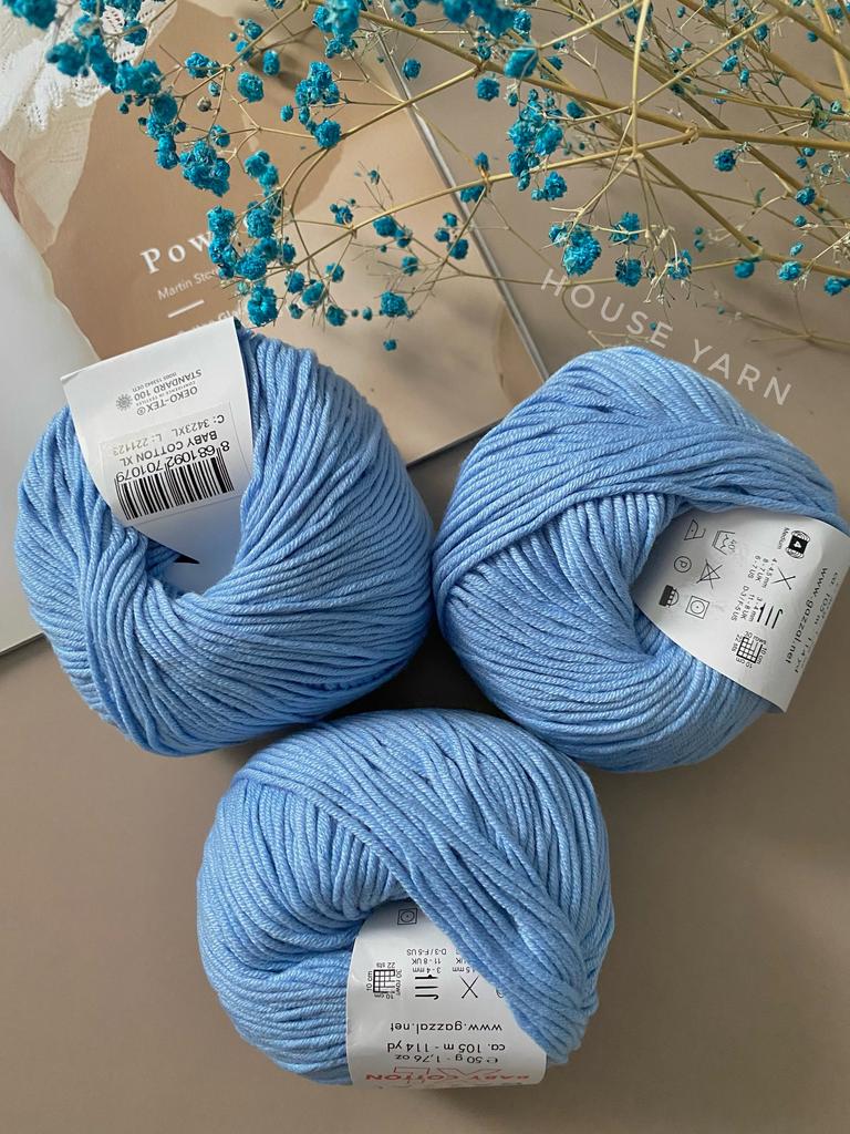 Yarn house. Baby Cotton 3423 голубой. Baby Cotton №3423.