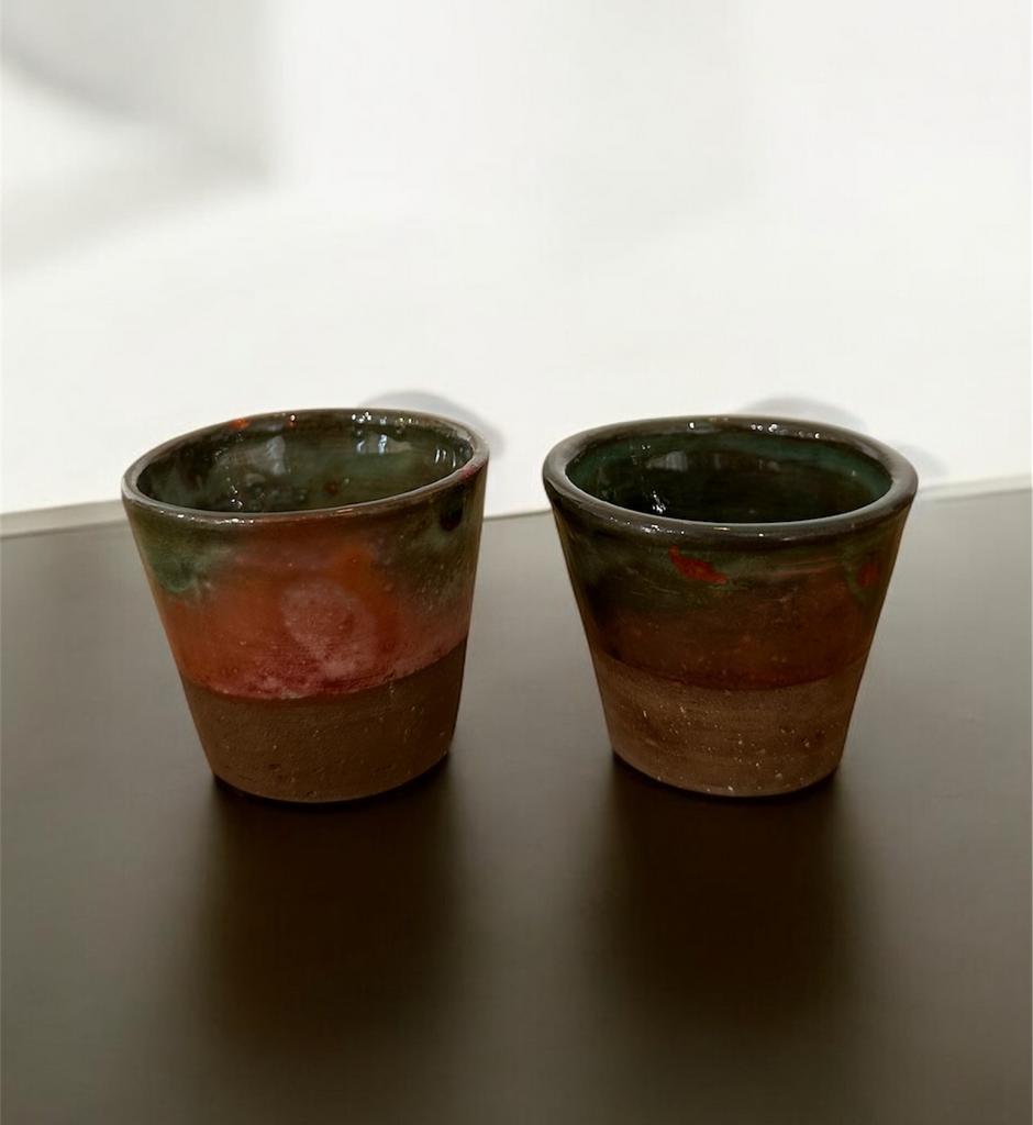 Керамическая пиала ручной работы Зелёный/Коричневый цвет