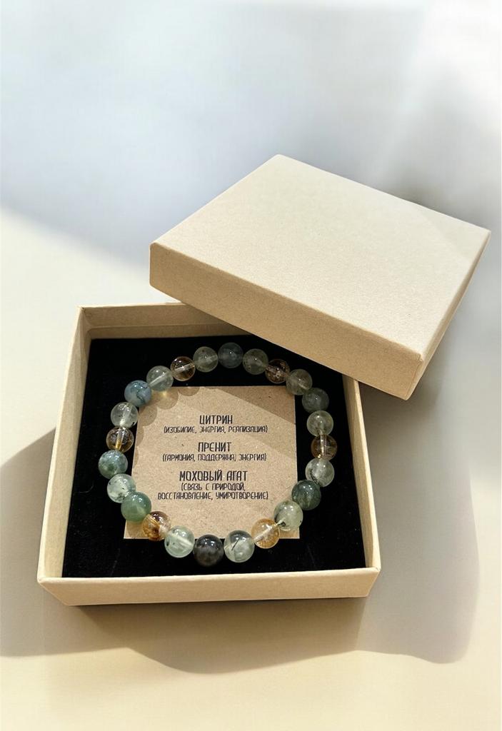 Браслет (Цитрин, Пренит и Моховый Агат)