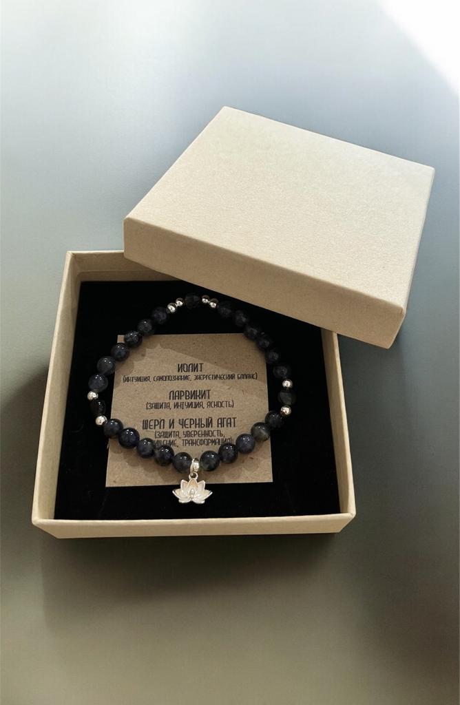Браслет (Иолит, Лаврикит, Шерл и Чёрный агат)