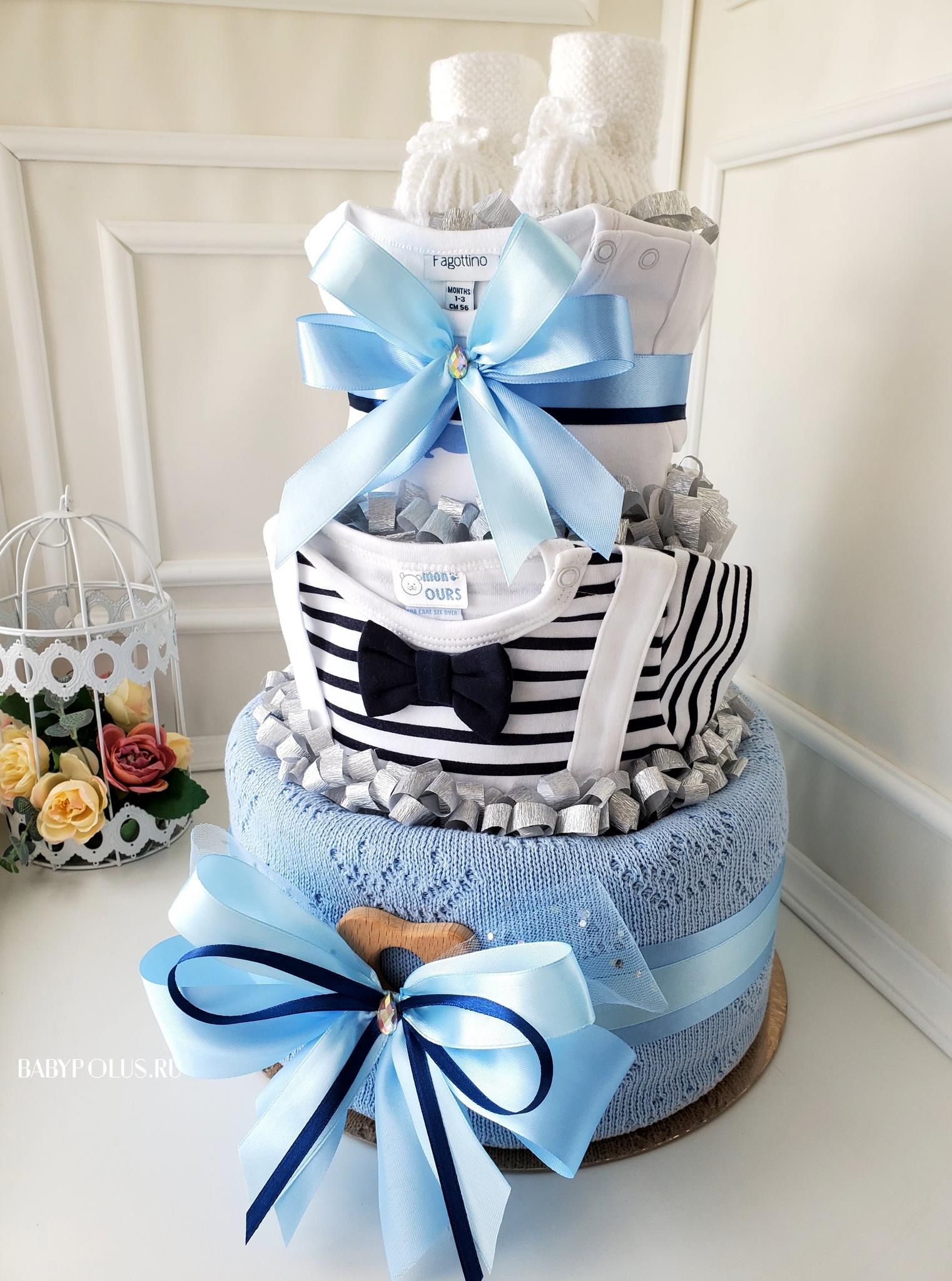 Торт из памперсов для девочки - подарок на рождение ребенка