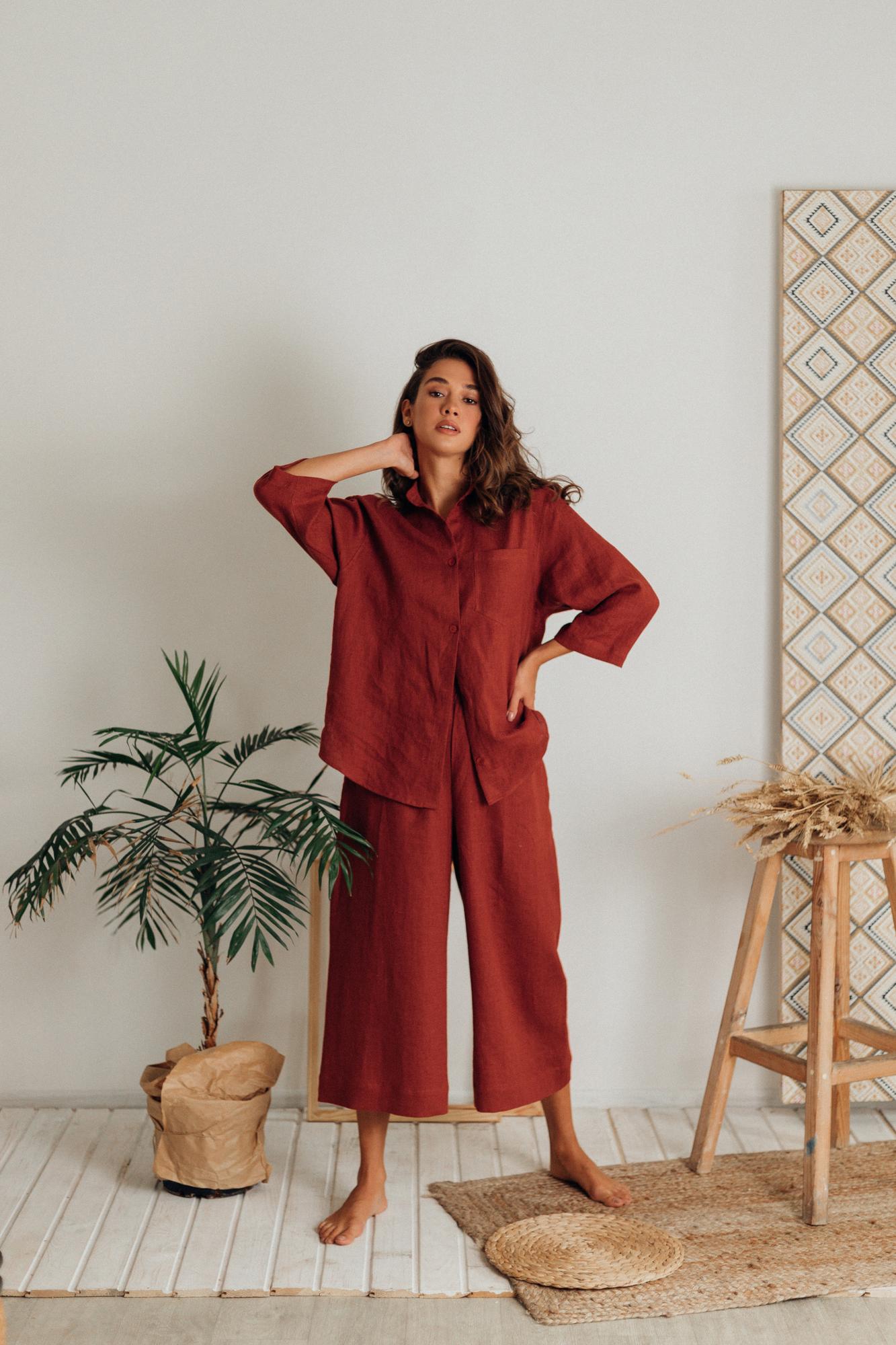 Terracota Linen Set with Culottes