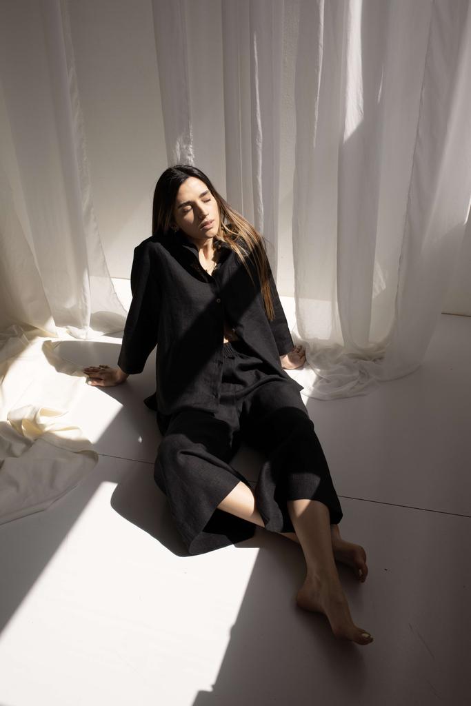 Dark Grey Linen Set with Culottes