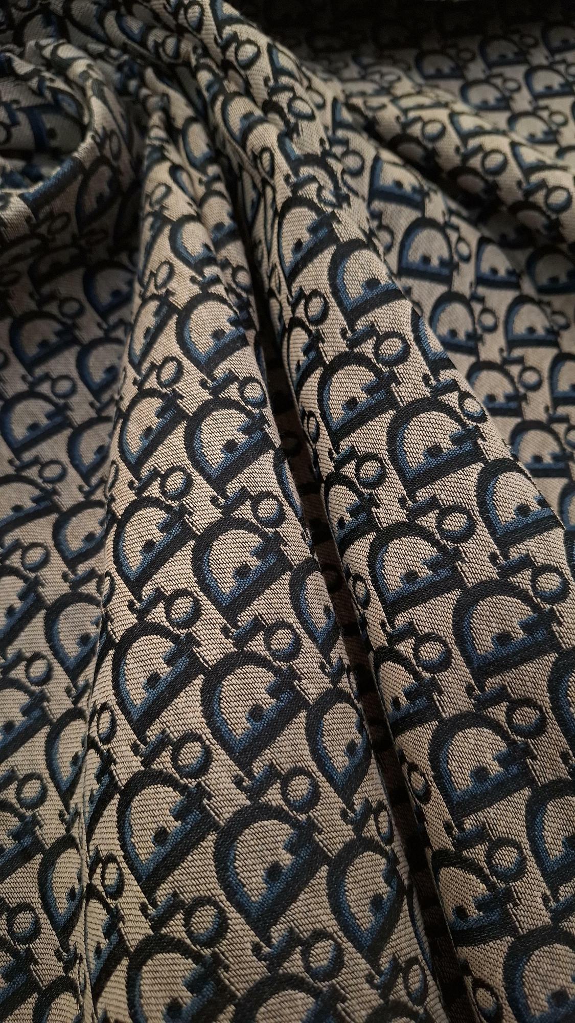 1,85м Хлопковый жаккард Di0r фон светло-коричневый/принт черно-бирюзовый