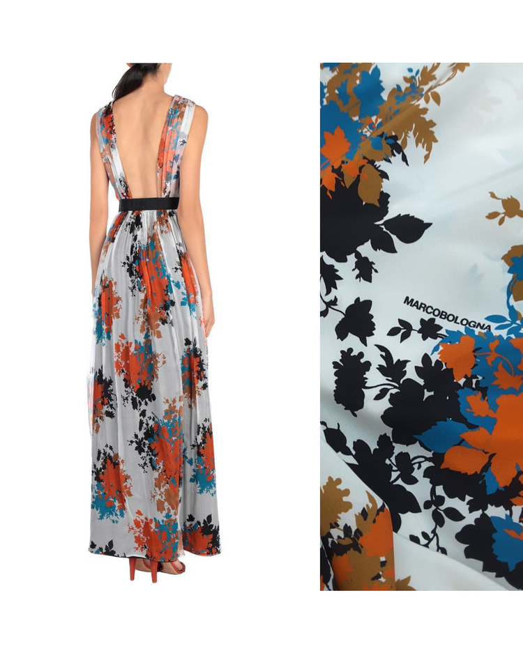 2м Шелковый крепдешин фон белый с цветочным принтом