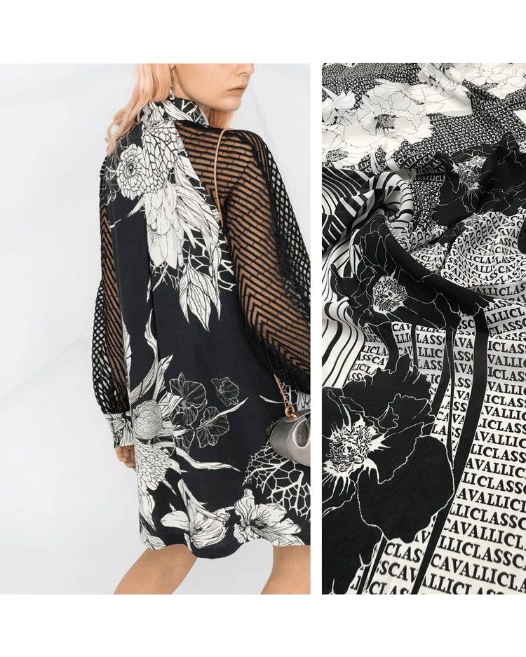 1 купон Шифон-жоржет шелковый Roberto C@valli черно-белый