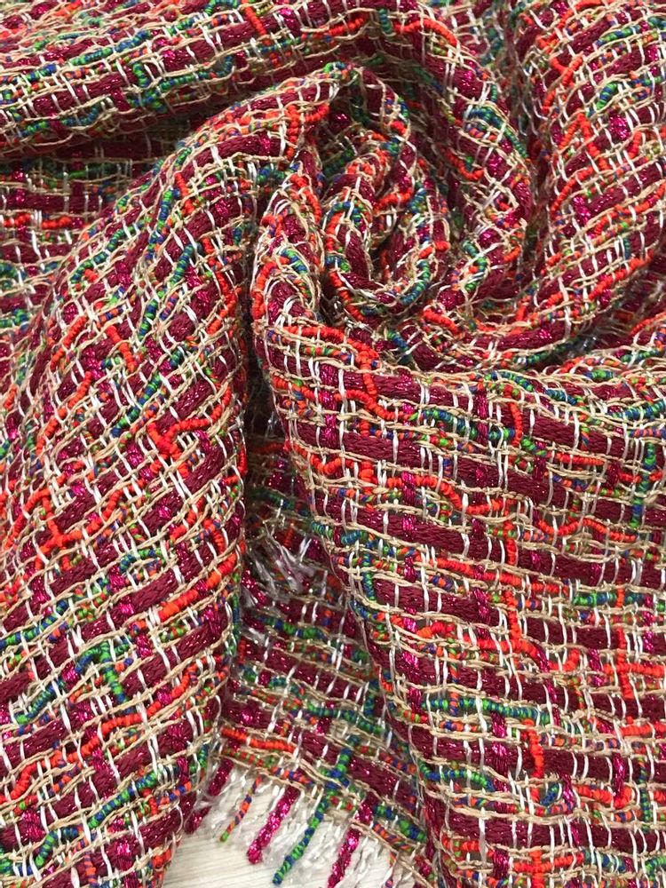 Твид хлопковый с вискозой, льном и люрексом multicolor бордовый/зеленый