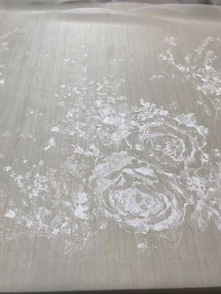 1,65м Шёлковая органза елоснежная с цветочным принтом