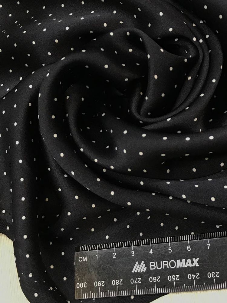 1,5м Шёлк атласный фон черный/белый горох