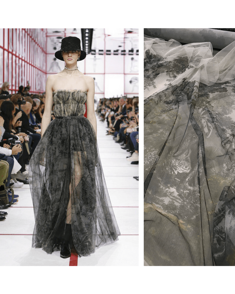 1,19м Сетка из вискозы Di0r фон белый, принт животный серо-черный