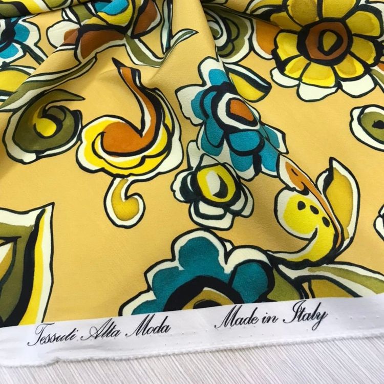 1,7м Шелковый крепдешин фон медово-желтый