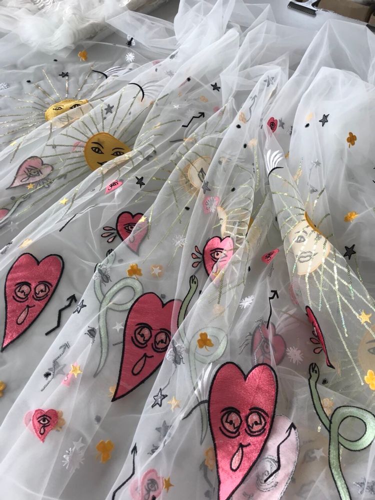 Роскошная хлопковая вышивка Di0r с добавлением вискозы на сетке с пайеткой