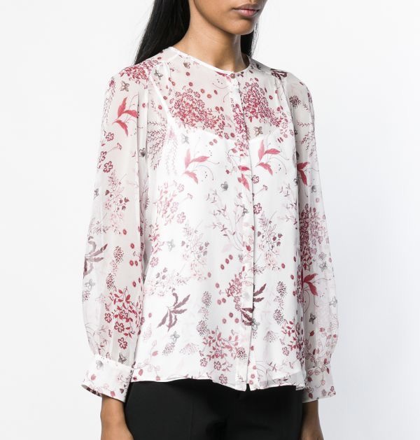 Шёлковый шифон M@x M@ra фон белый, принт цветочный бордо