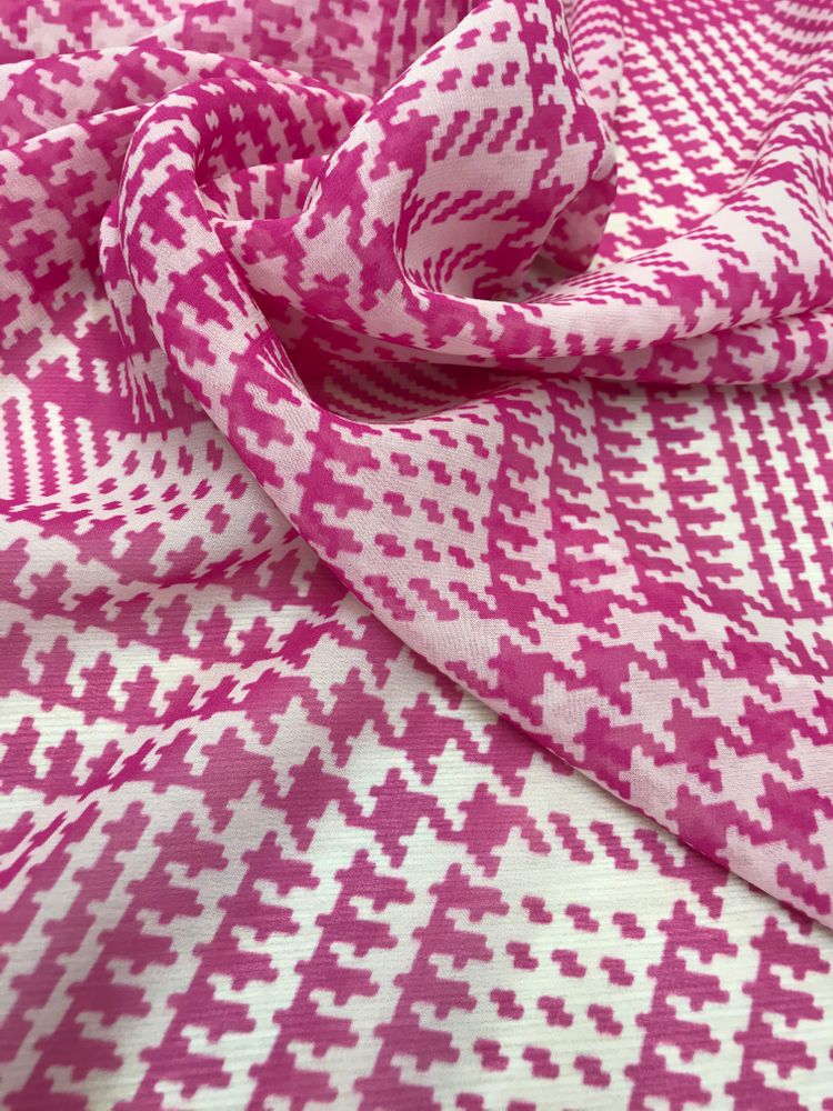 Шифон-жоржет шелковый Fe.ndi розово-белая гусиная лапка