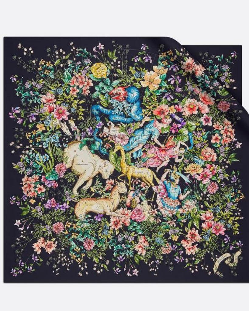 Шелковые креповые платки оригинал Di0r на темно-синем фоне