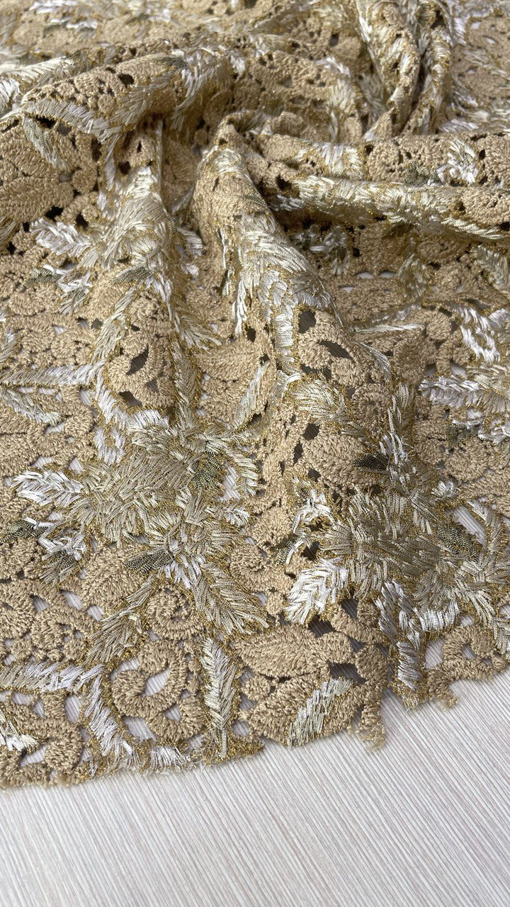 Кружево Scervin0 золотой с бежевым и молочным