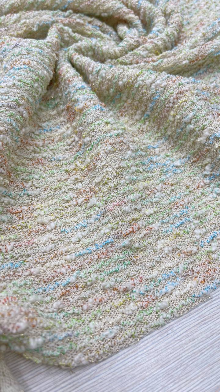 3м Трикотажное полотно букле пастельного молочного/голубого/зеленого цвета