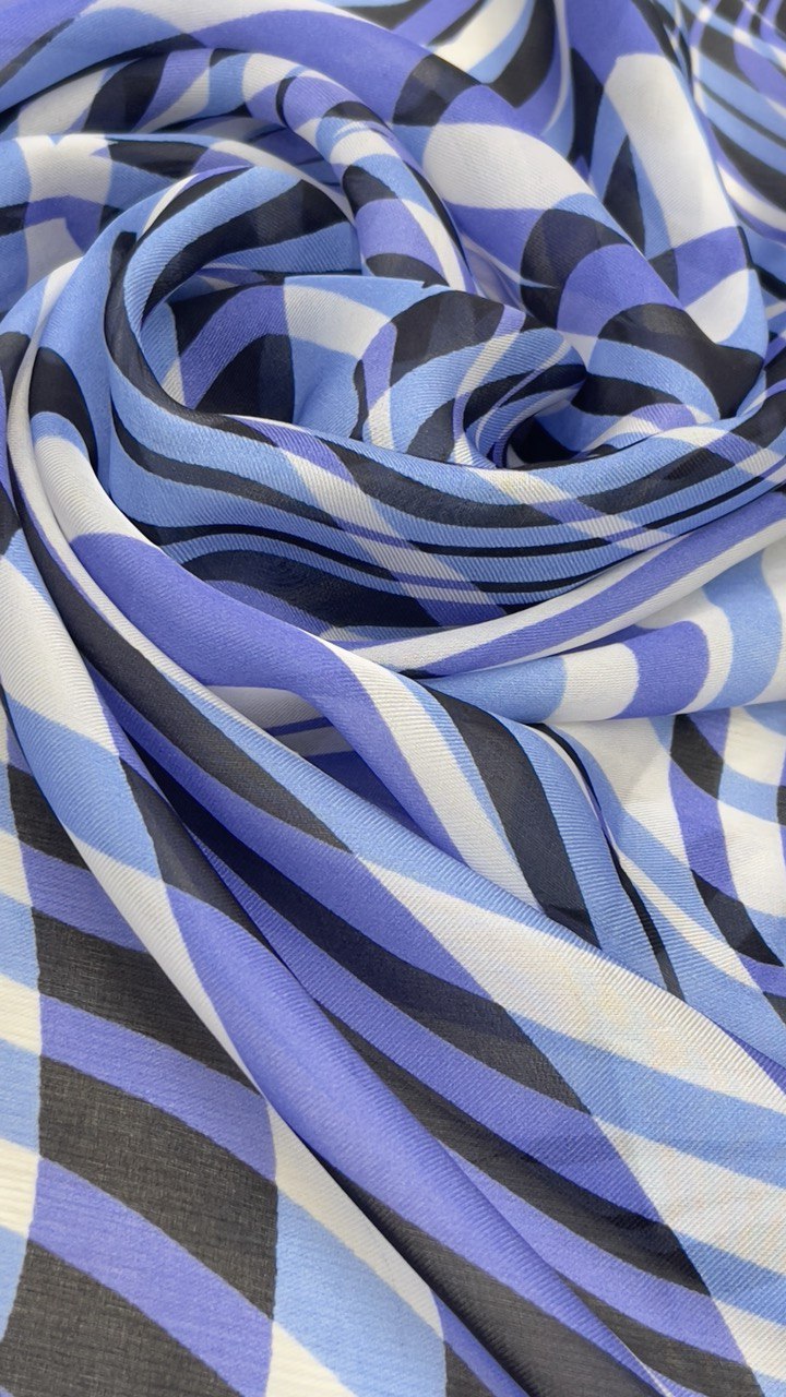 Шёлковый шифон Miss0ni белый/черный/голубой