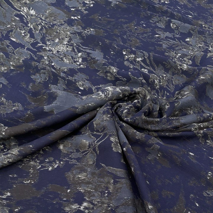 Крэш-шифон шелковый глубокий тёмно-синий с холодным подтоном