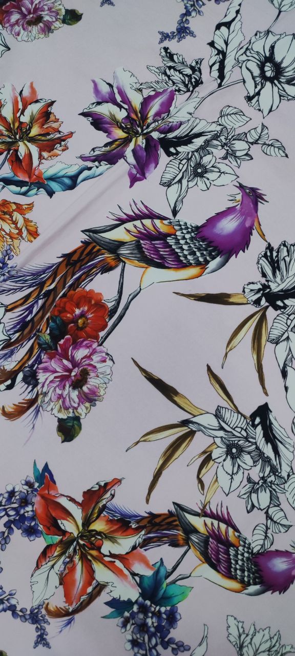 Полированный хлопок с эластаном Zimmerm@n фон нежно-розовый с цветочным принтом