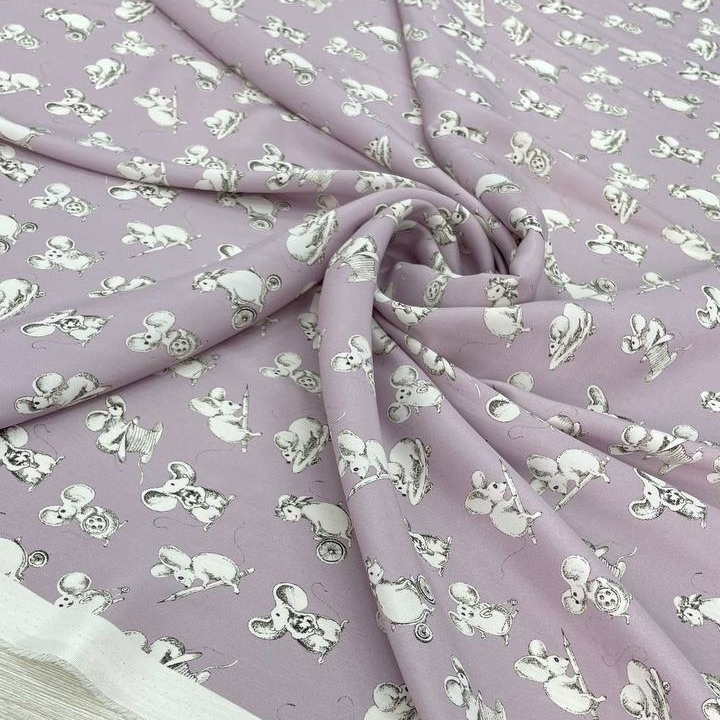 Шелк с эластаном DG фон лавандовый, принт с мышками