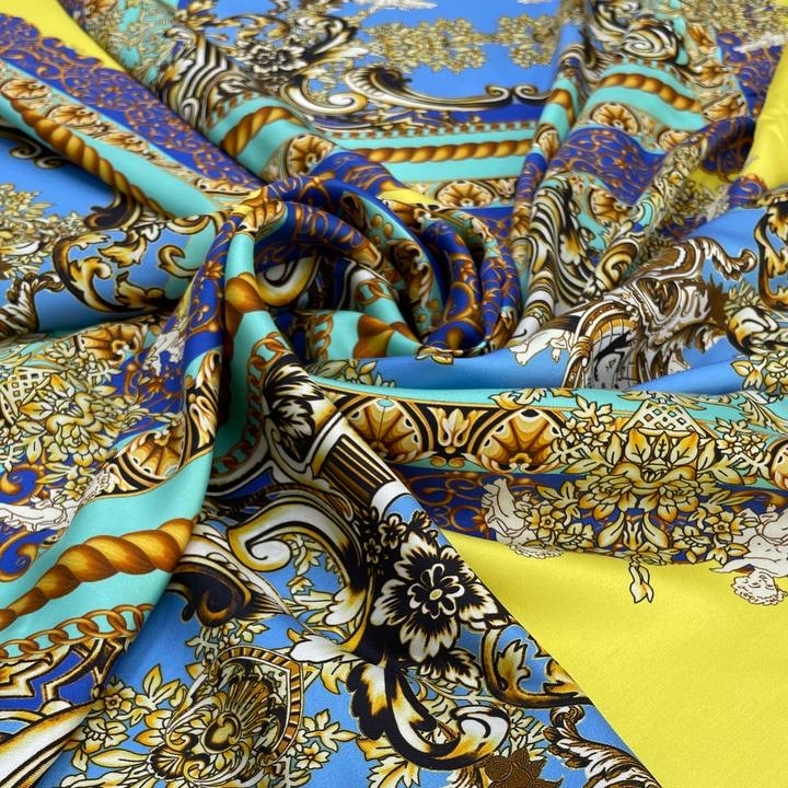 2,4m Шелк твилл в стиле Vers@ce синий/бирюзовый/золотой