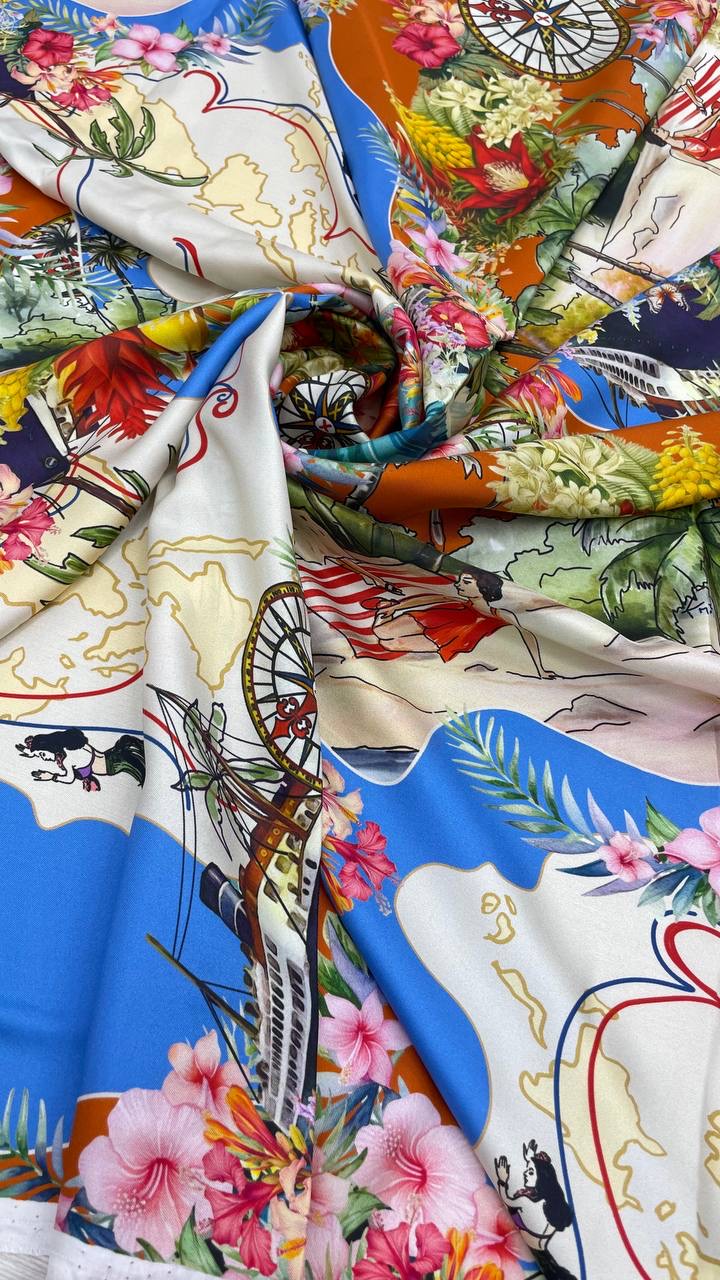 Шелк твилл Zim.merman фон терракотовый/multicilor