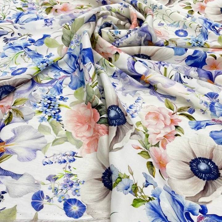 1,9м Плательный лён Zim.merman фон белый с цветочным принтом