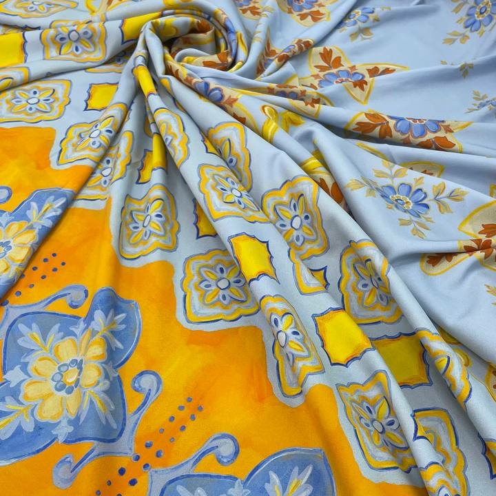 Шелк атласный с эластаном La double J голубой с теплым желтым