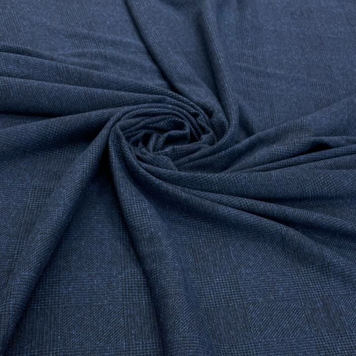 1,55м, 0,86м Костюмная шерсть трикотажная Agnon@ темно-синего цвета в клетку