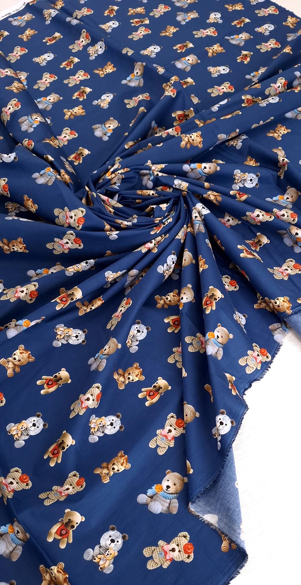 2,9м Хлопок поплин оригинал DG темно-синий фон, принт мишки