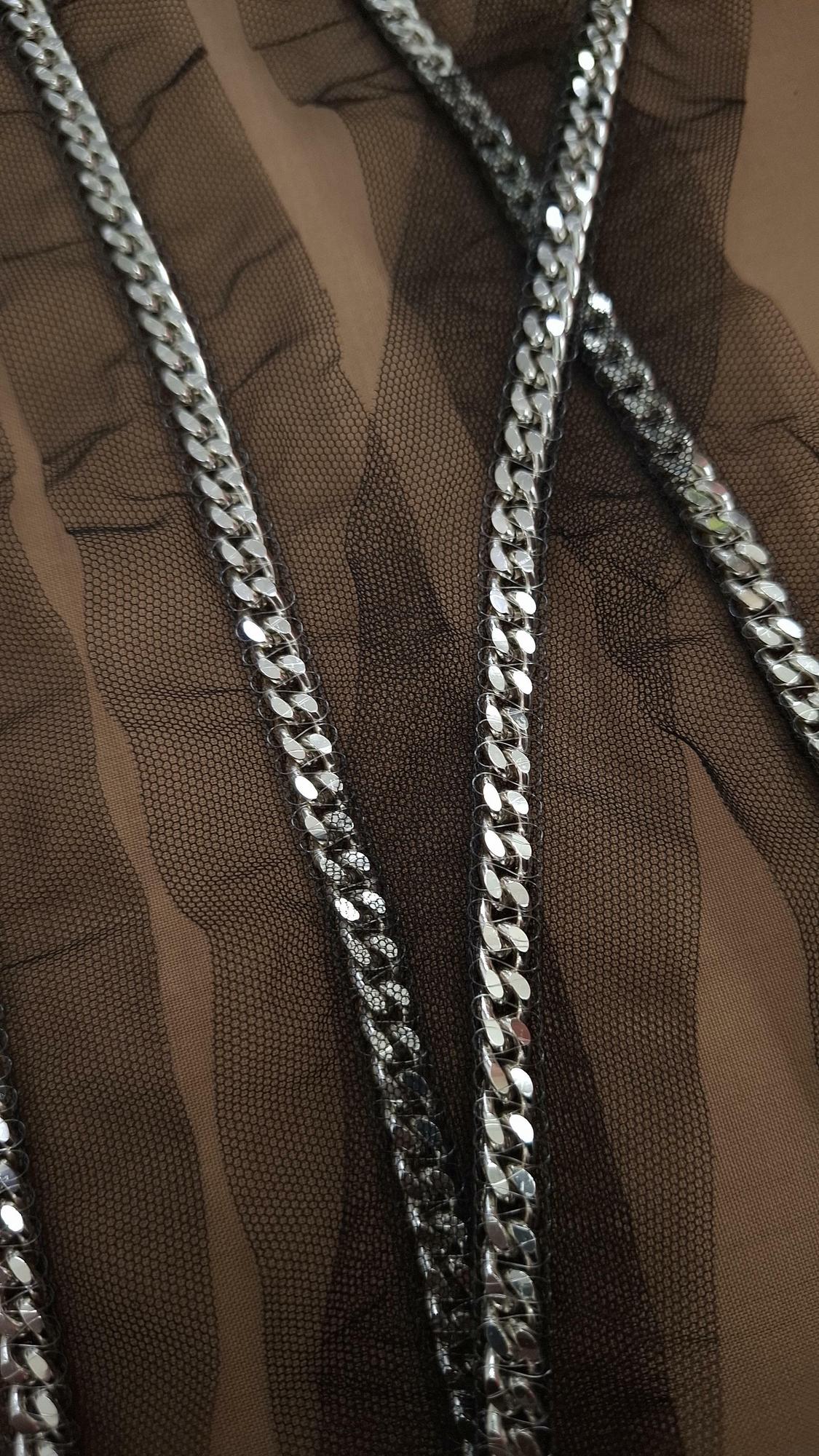 Серебристая цепочка на черной сетке