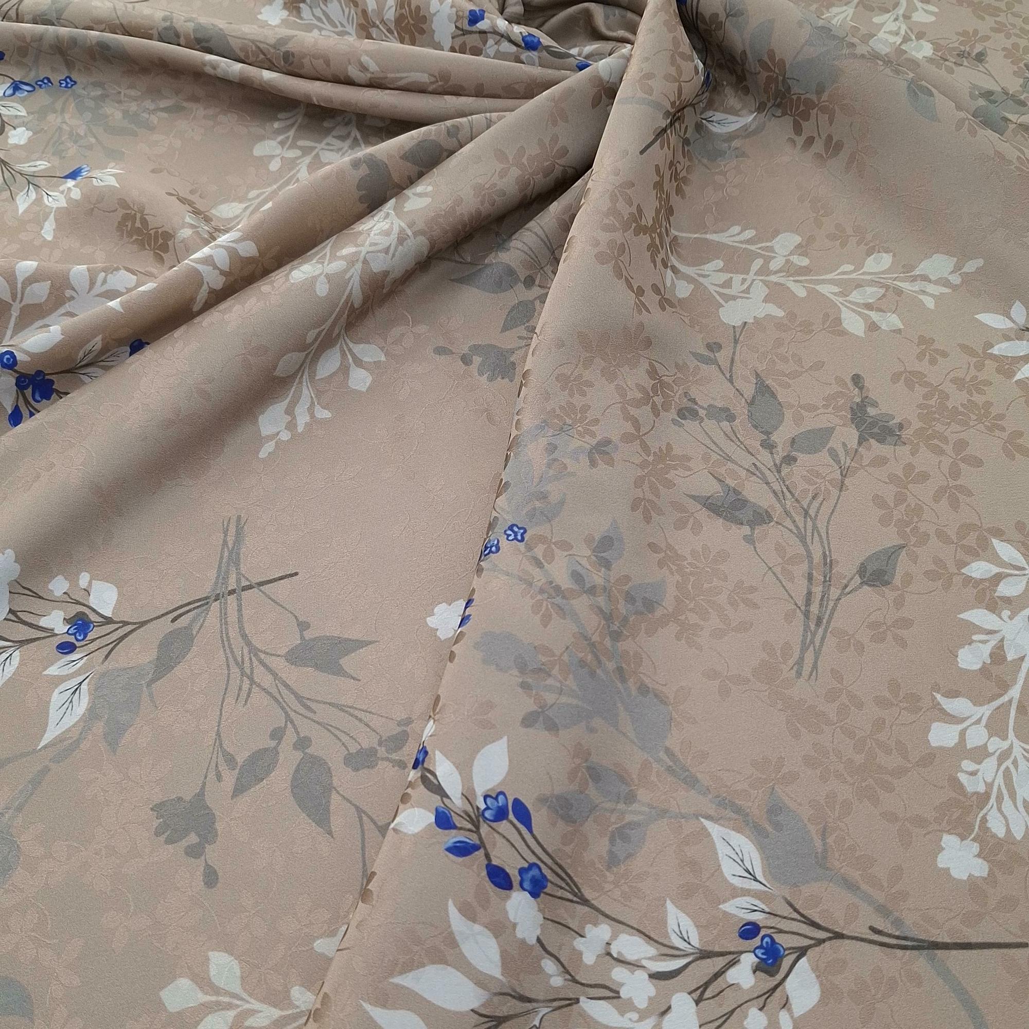 Шелк атласный с жаккардовым плетением exclusive design фон светло-коричневый с цветочным принтом