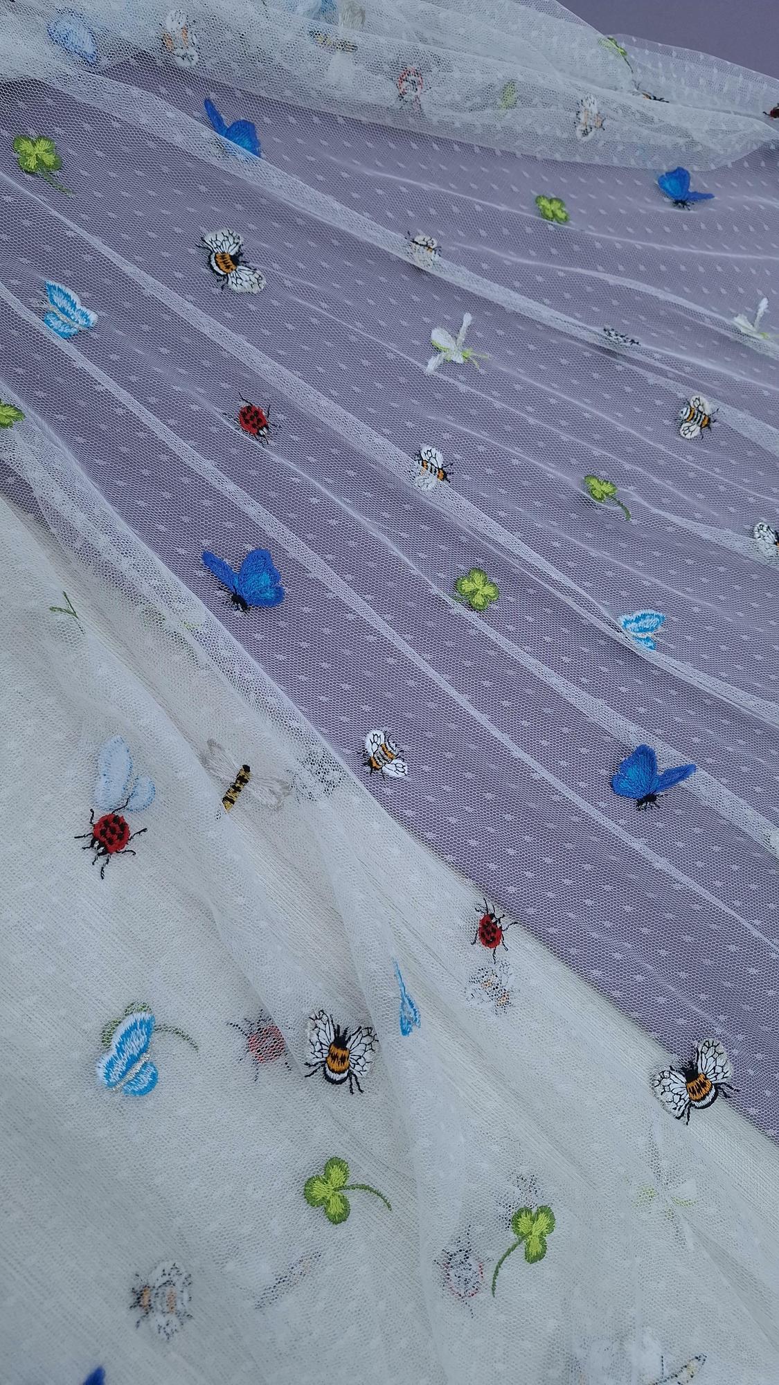 0,88м Роскошная хлопковая вышивка с добавлением вискозы на сетке в горох