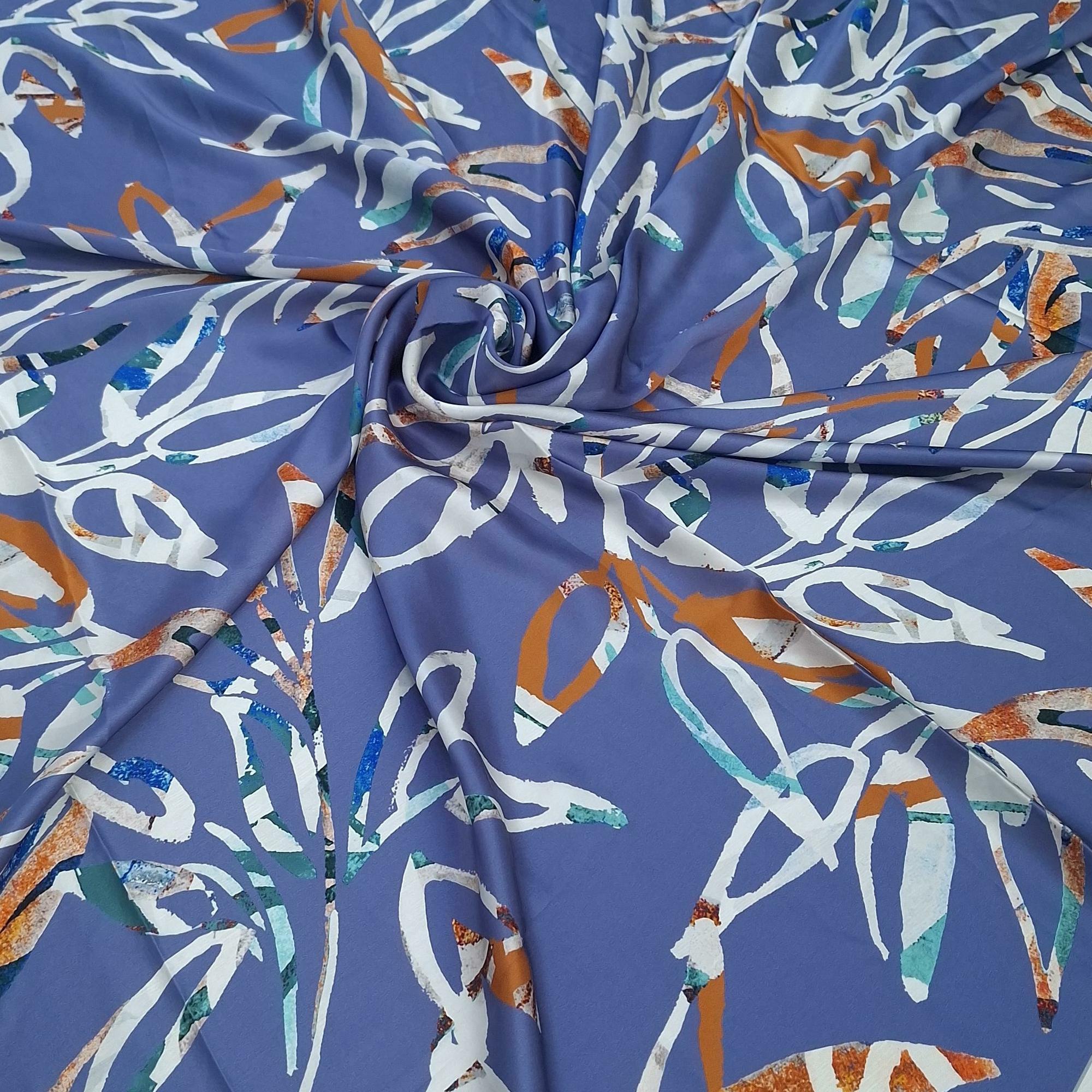 1 купон Шелк атласный Shan абстрактные цветы на голубом фоне купоном