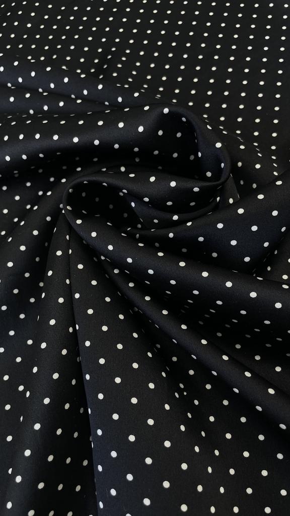 Шёлк атласный фон черный /белый горох