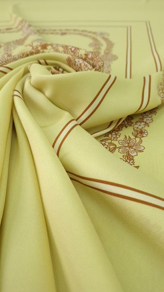 Шелк атласный с эластаном H.ermes  желтый фон с цветами купон 1,5м