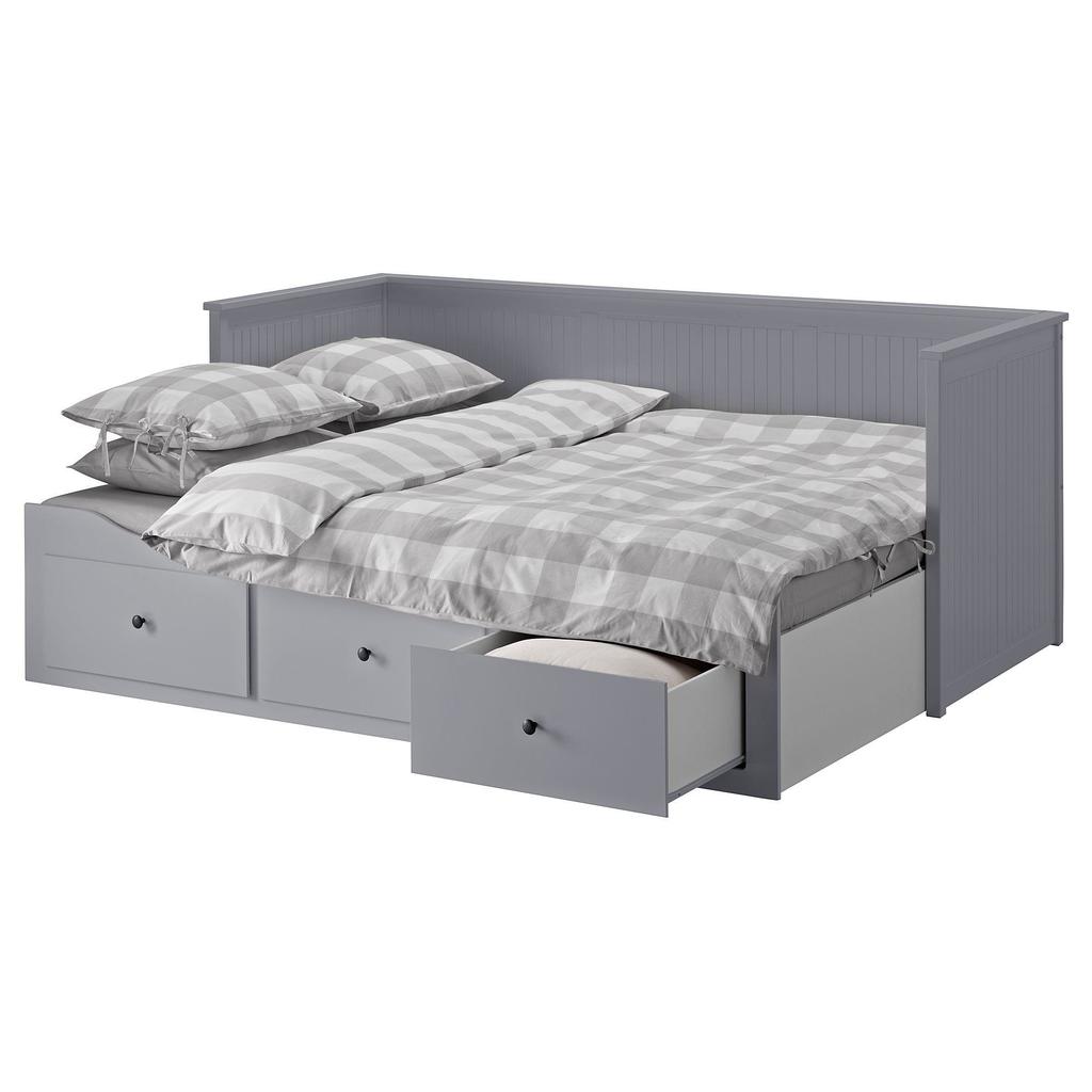 HEMNES IKEA Каркас кровати-кушетки с 3 ящиками, серый 80x200 см
